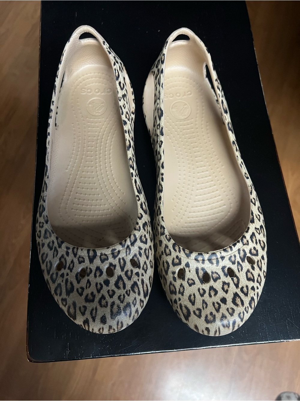 Crocs Leopard Print Slip-On Ballet Flats - Beige